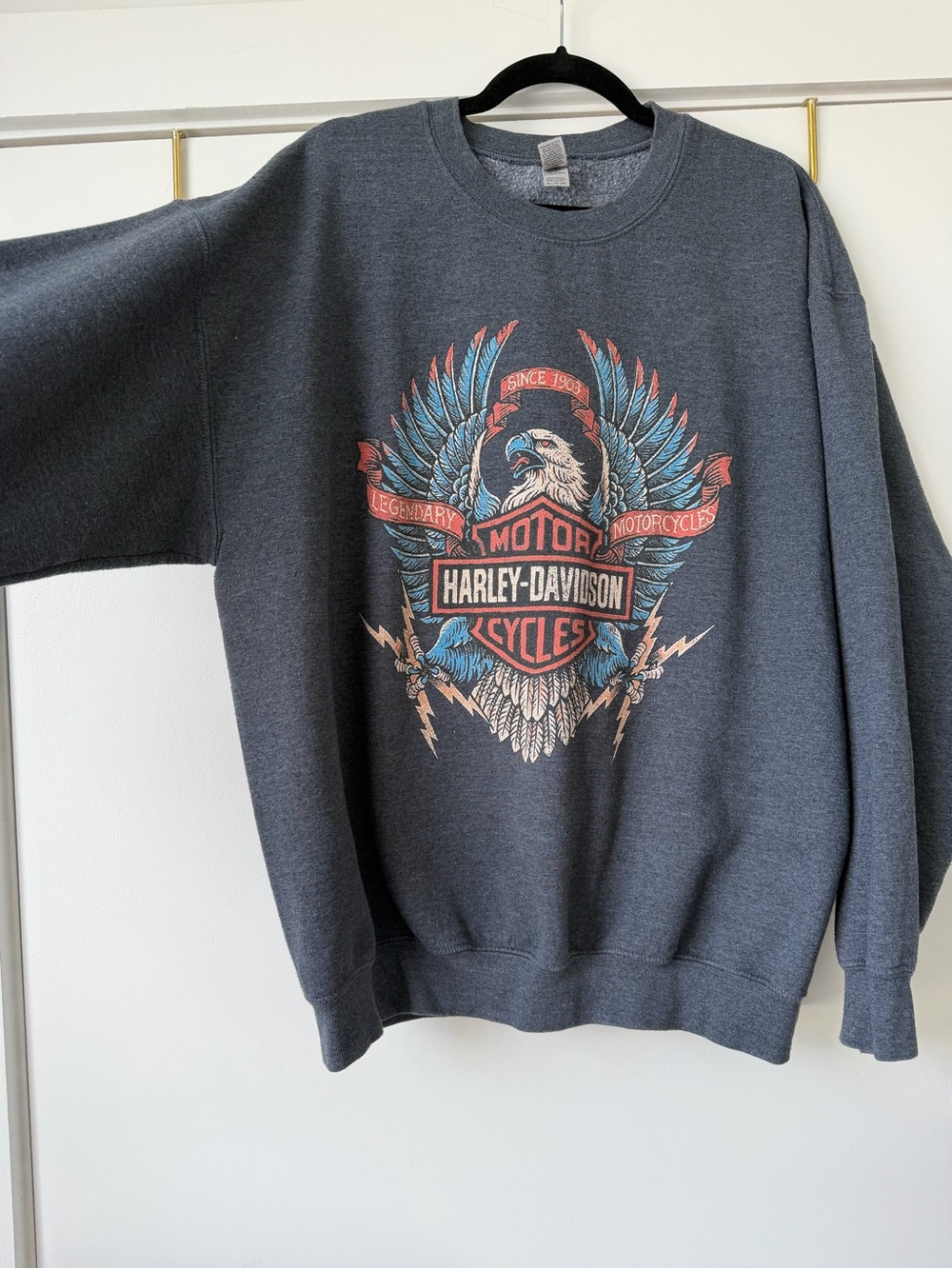 Gildan Charcoal Gray Harley Davidson Crew Neck Sweatshirt - Picture 2 of 4